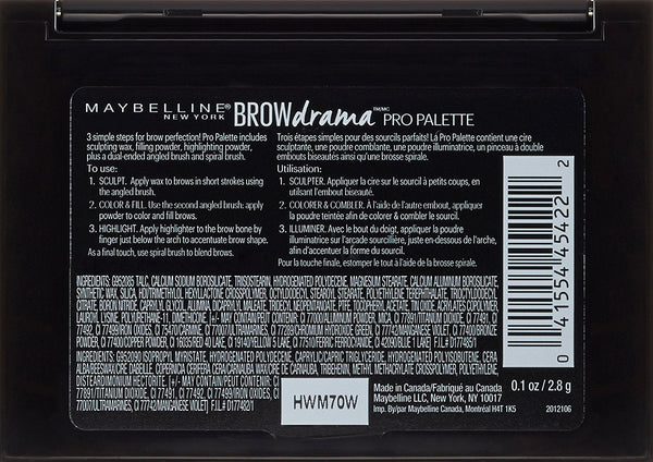 Maybelline Brow Drama Pro Eyebrow Palette, Soft Brown, 0.1 oz.
